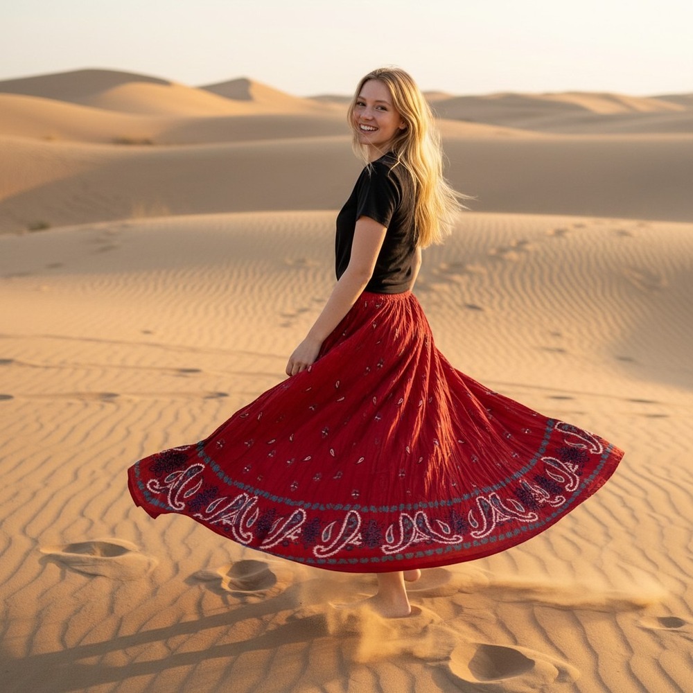 Southwest Canyon Maxi Skirt Womens S Red Excellent Paisley Boho Rayon